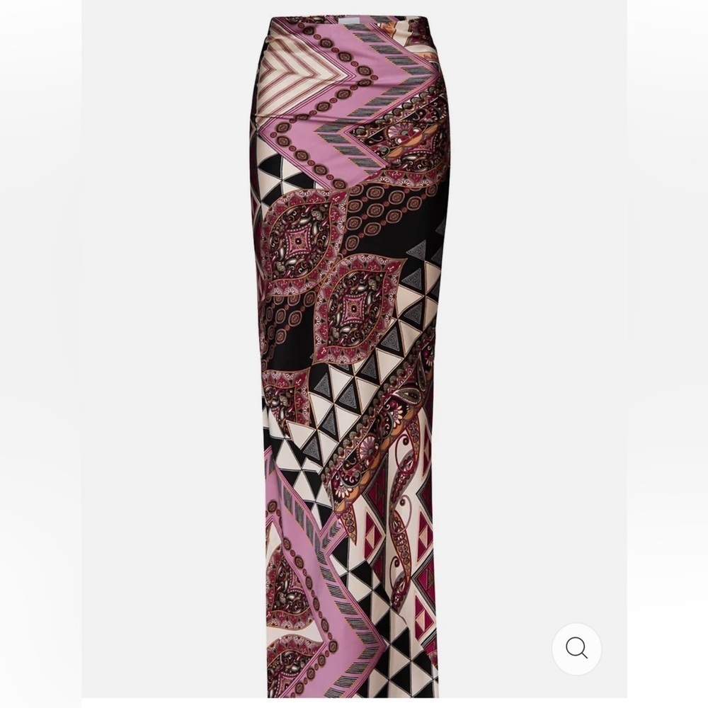 MISA Los Angeles Anarak skirt patchwork satin maxi Bohemian Print $268 M